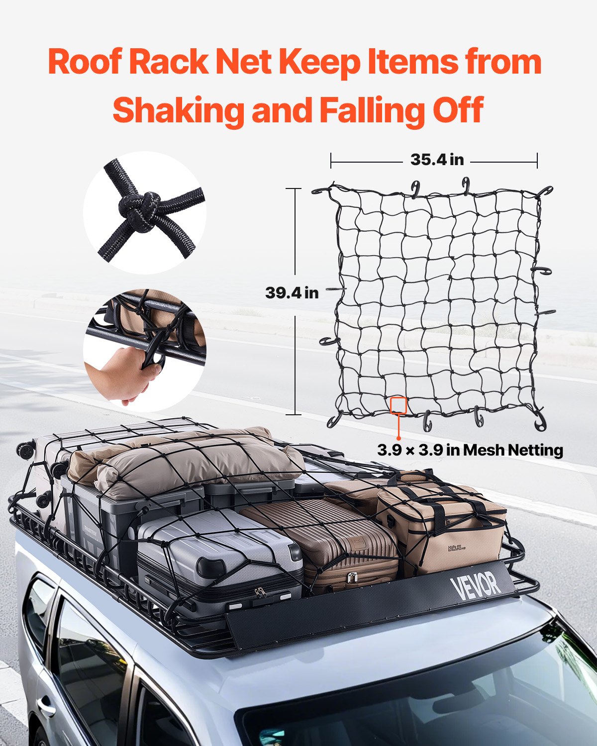 VEVOR Roof Rack Basket, 64 x 50 x 4.1 in, Universal Rooftop Cargo Carrier with Two 35.4 x 39.4 in Cargo Net,150 lbs Max Car Top Luggage Holder, 4.1 in Fence, Anti-Rust Alloy Steel, for SUV Truck Car