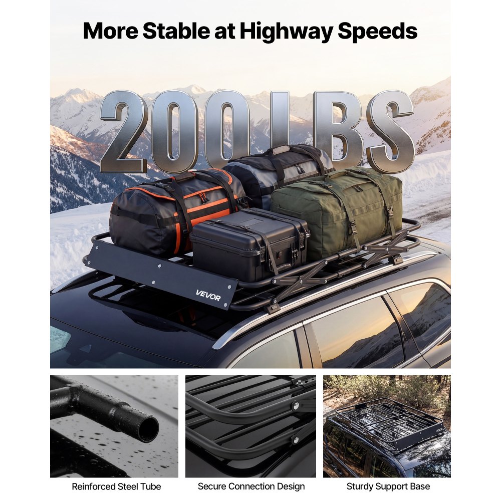VEVOR Dakkoffer 1168 x 914 x 102 mm Dakbagagemand met inklapmechanisme Draagvermogen tot 90,72 kg Weerbestendige inklapbare autodakkoffer Gemaakt van gelegeerd staal Daktransportmand Geschikt voor SUV's en pick-ups