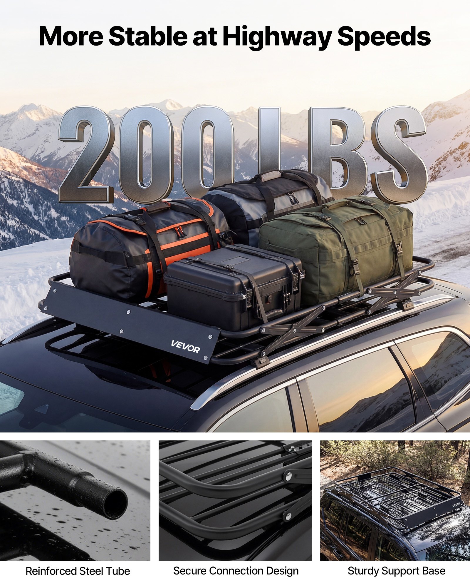 VEVOR Dakkoffer 1168 x 914 x 102 mm Dakbagagemand met inklapmechanisme Draagvermogen tot 90,72 kg Weerbestendige inklapbare autodakkoffer Gemaakt van gelegeerd staal Daktransportmand Geschikt voor SUV's en pick-ups