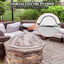 VEVOR Fire Pit Spark Screen Round 36", Reinforced Heavy Duty Steel Metal Cover, Outdoor Firepit Lid, Easy-Opening Top Screen Covers Round with Ring Handle for Outdoor Patio Fire Pits Backyard