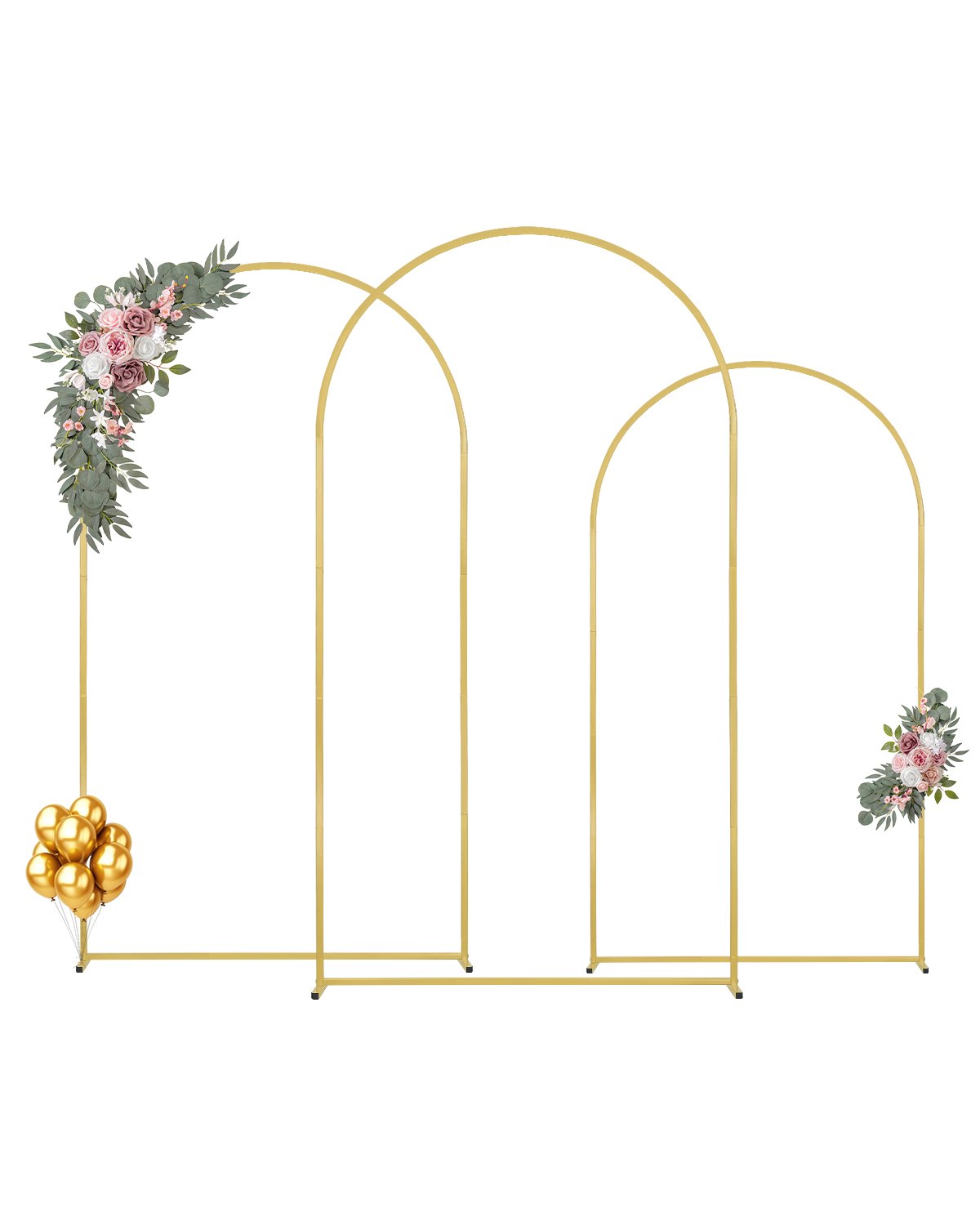 VEVOR Wedding Arch Backdrop Stand, Set of 3, Metal Stable Stand with Case Connection & Chassis Crossbar Design, Easy-to-Assemble Gold Stand with Premium Metal, Fit for Birthday, Celebration, Holiday