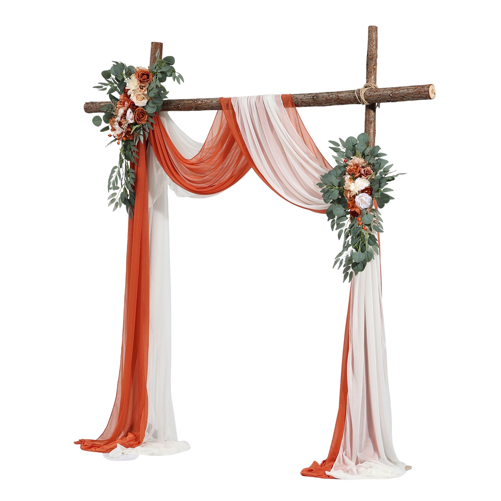 VEVOR Artificial Wedding Arch Flowers Kit, Orange Wedding Arch Flowers with Drapes Kit (Pack of 4) - 2 Pcs Floral Arrangement, 2 Pcs Sheer Drapes, for Ceremony Bouquets Reception Backdrop Decoration