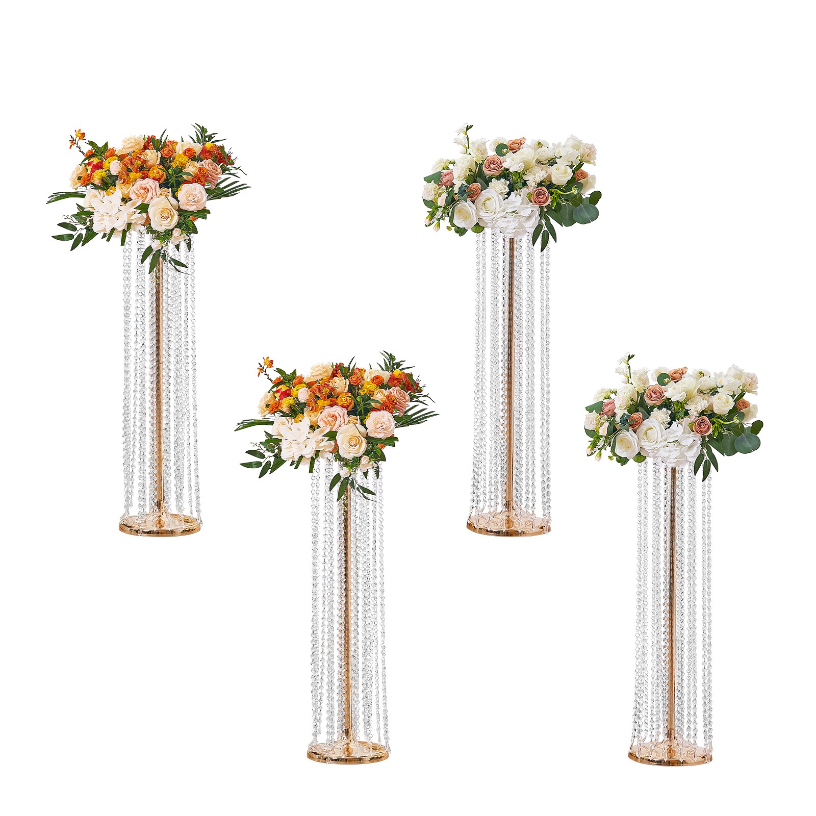 VEVOR Set van 4 bloemenkrukken 20x20x90cm Bloemenstandaard IJzeren bijzettafel Moderne kristallen vaas Goudkleurige galvanische plantenkruk Plantenstandaard Metalen standaard voor decoratie van bars, hotels en cafés