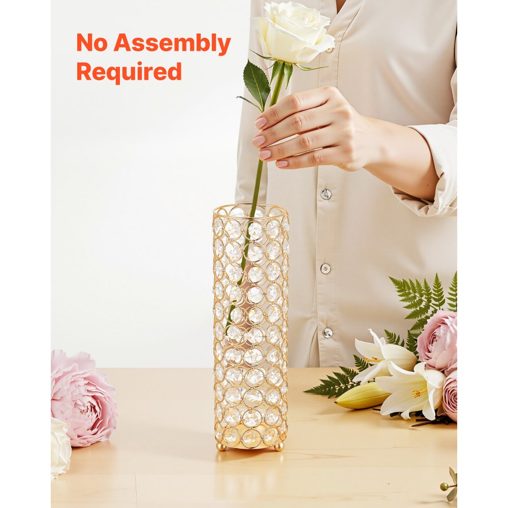 VEVOR 16 PCS Crystal Wedding Flower Vase, 10.24 in Tall Flower Table Centerpieces, Crystal Cylinder Banquet Vases Easy Installation, Versatile Arrangement Stand for Party Events Room Home Decor, Gold