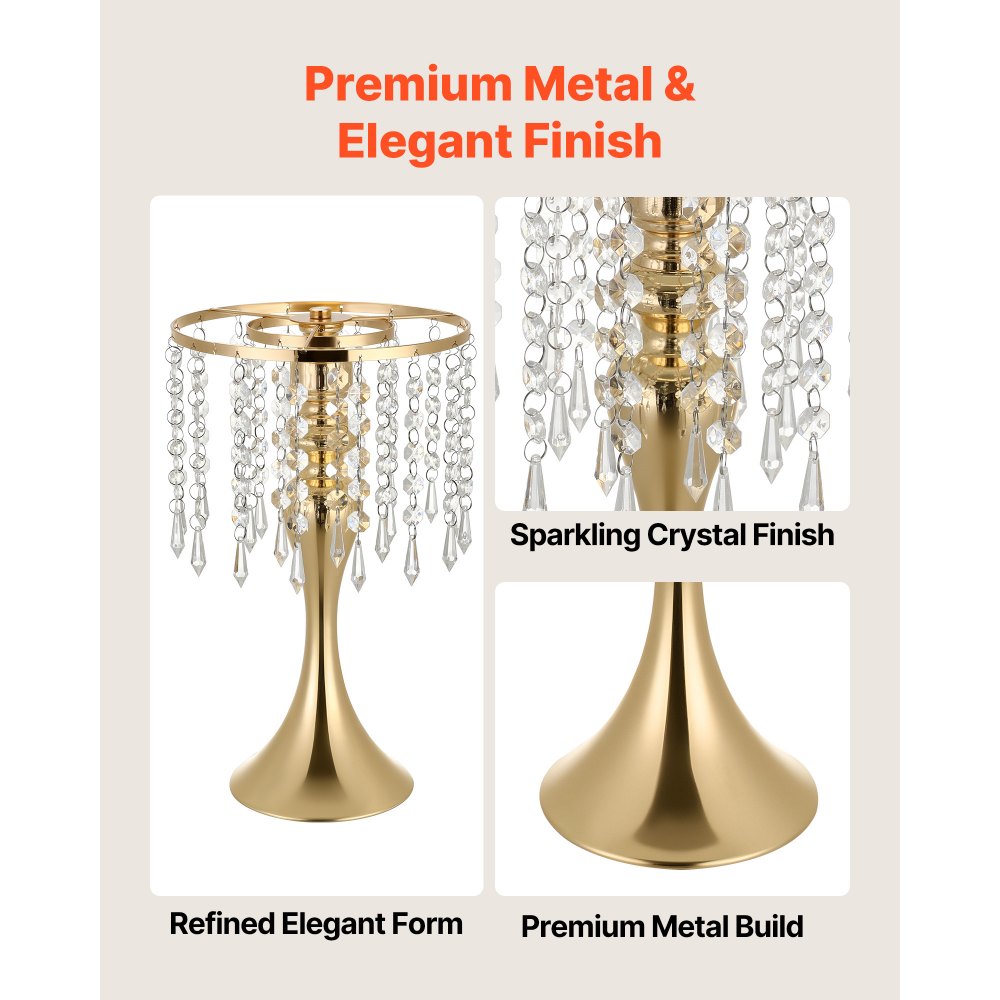 VEVOR 20 stuks trouwvazen, bloemvazen ​​voor bruiloften, 33,5 cm hoog, metalen bloemvazen ​​met bloemenstandaard, kristallen decoratie, tafelvazen ​​voor bruiloften, feesten, jubilea en ceremonies, goudkleurig