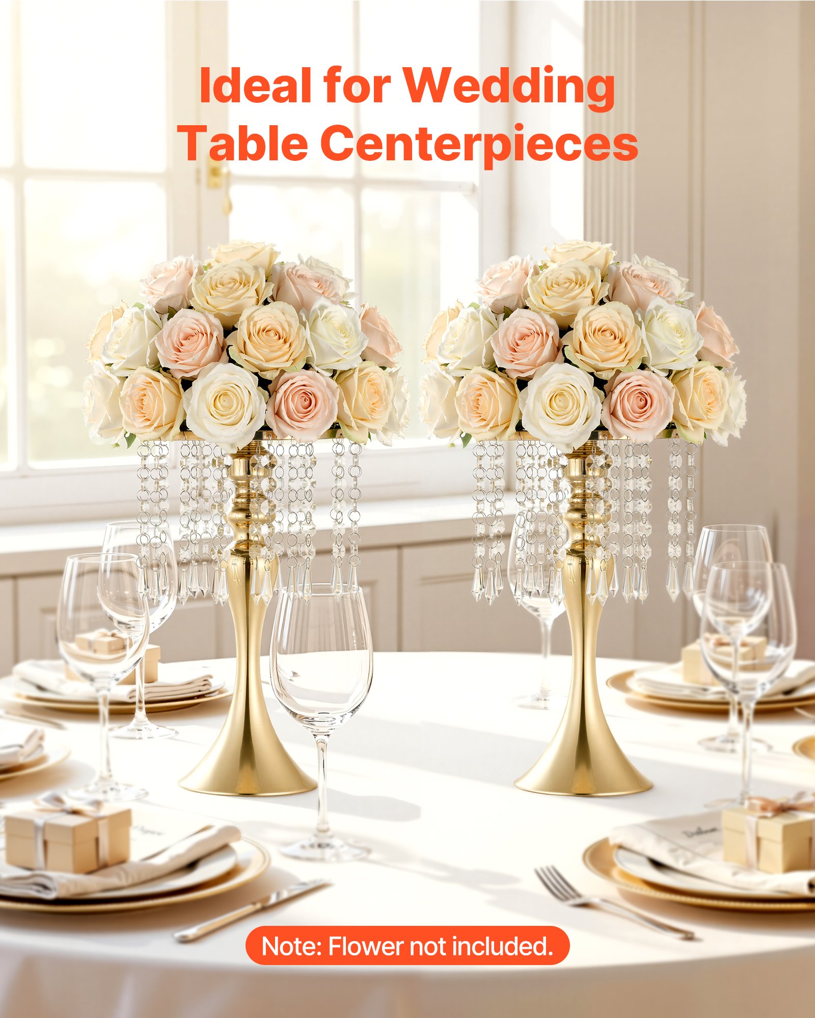 VEVOR 20 stuks trouwvazen, bloemvazen ​​voor bruiloften, 33,5 cm hoog, metalen bloemvazen ​​met bloemenstandaard, kristallen decoratie, tafelvazen ​​voor bruiloften, feesten, jubilea en ceremonies, goudkleurig