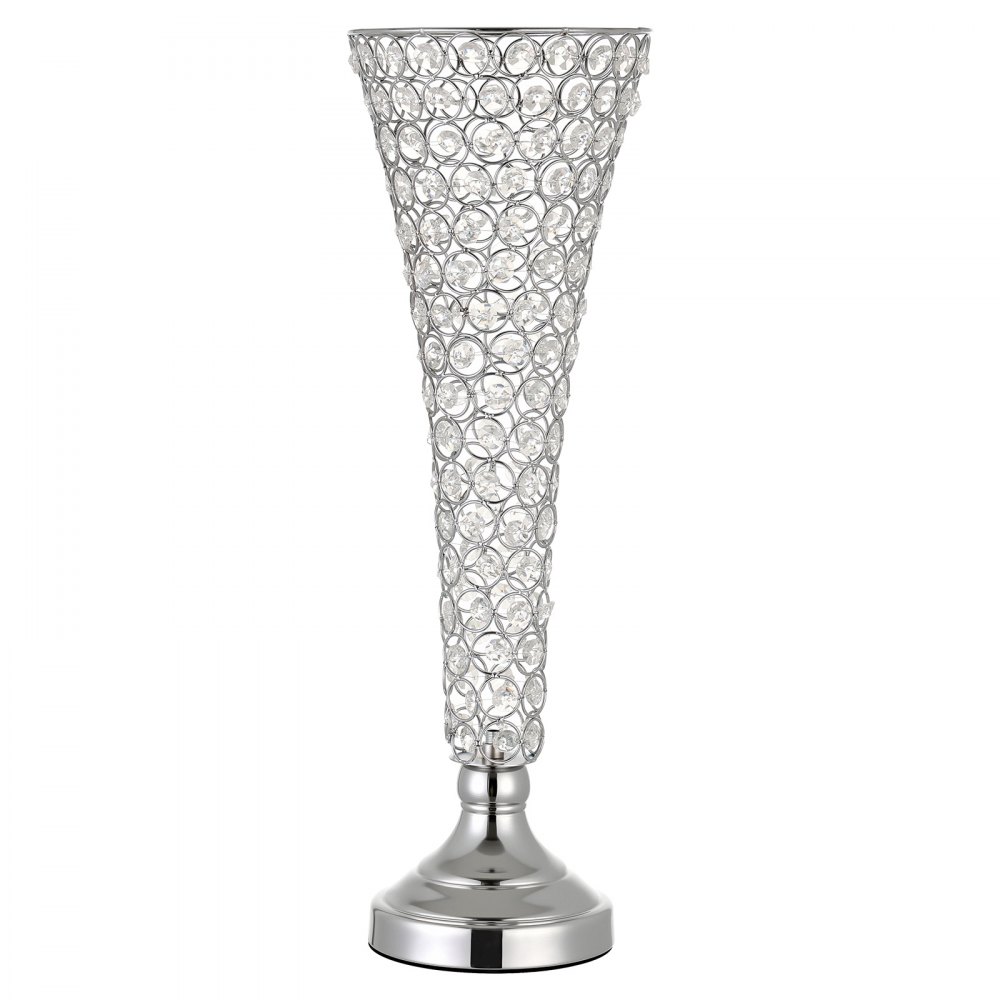 VEVOR 4 stuks trouwvazen, bloemvazen ​​voor bruiloften, 51 cm hoog, metalen bloemvazen ​​met kristallen bloemstandaards, trompetvaas voor bruiloften, feesten, jubilea en ceremonies, zilverkleurig