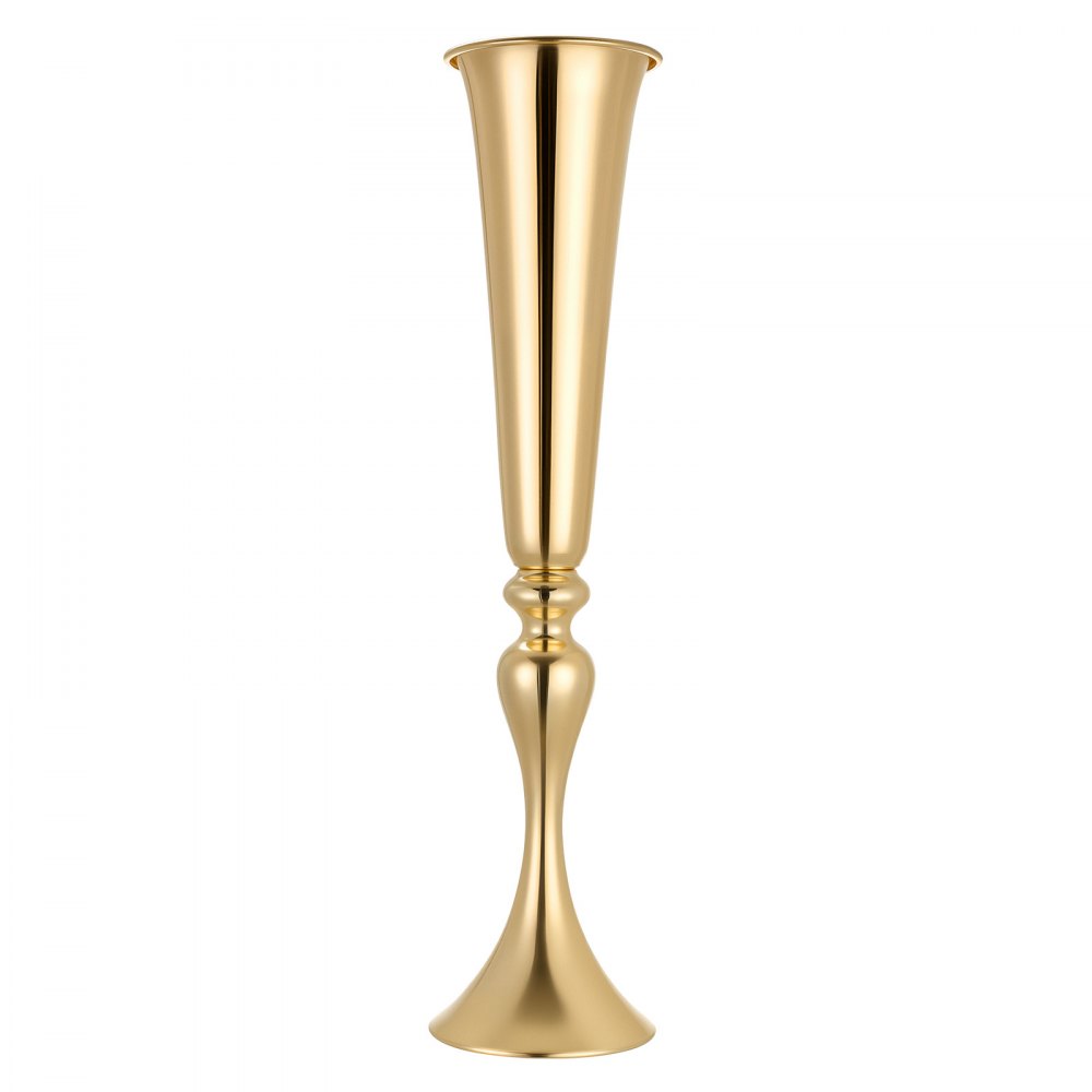 VEVOR 12 stuks trouwvazen, bloemvazen ​​voor bruiloften, 55 cm hoog, metalen bloemvazen ​​met standaard, trompetvazen ​​als tafeldecoratie voor bruiloften, feesten, jubilea en ceremonies, goudkleurig