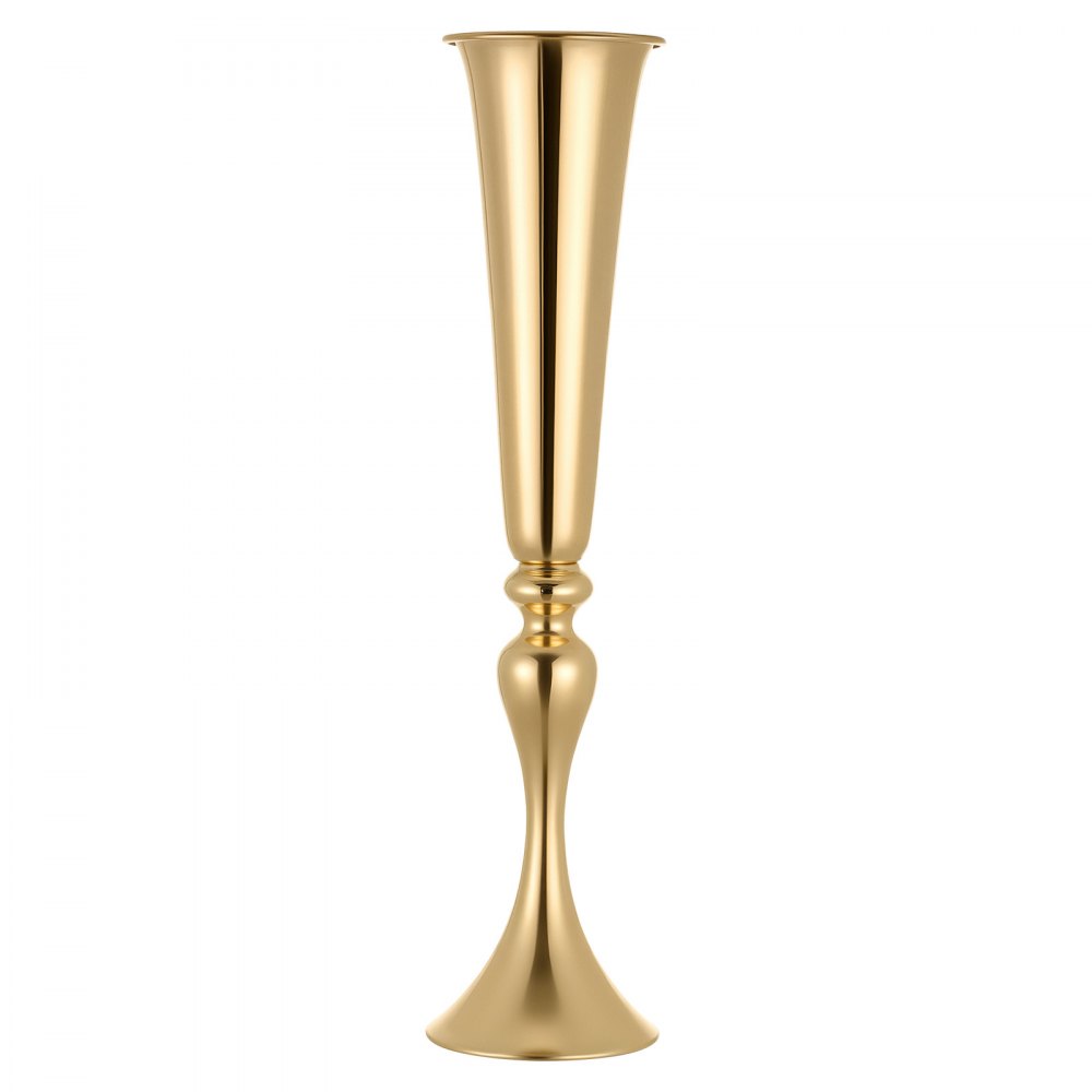 VEVOR 12 stuks trouwvazen, bloemvazen ​​voor bruiloften, 55 cm hoog, metalen bloemvazen ​​met standaard, trompetvazen ​​als tafeldecoratie voor bruiloften, feesten, jubilea en ceremonies, goudkleurig