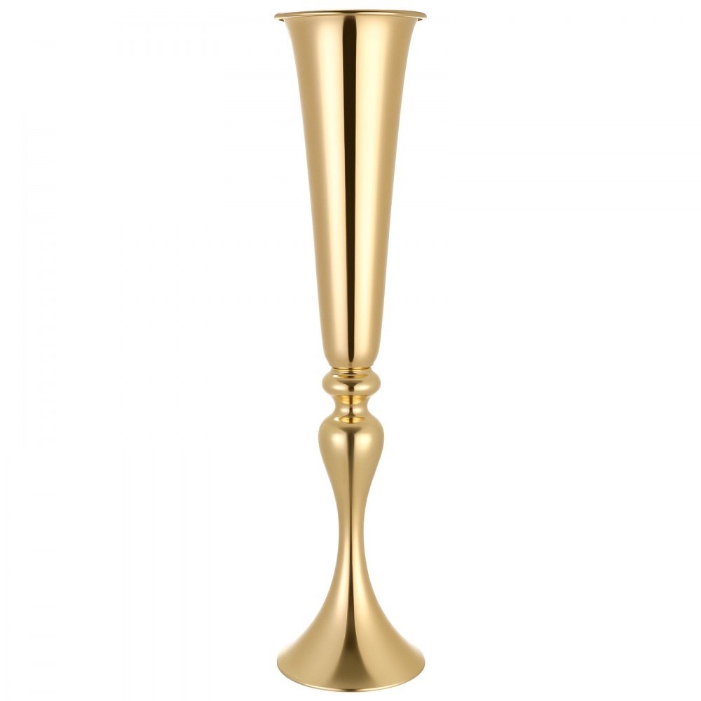 VEVOR 12 stuks trouwvazen, bloemvazen ​​voor bruiloften, 55 cm hoog, metalen bloemvazen ​​met standaard, trompetvazen ​​als tafeldecoratie voor bruiloften, feesten, jubilea en ceremonies, goudkleurig