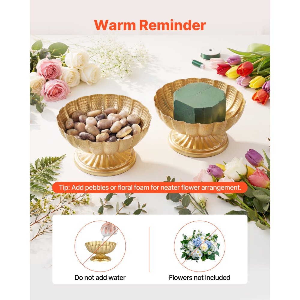 VEVOR 10 stuks trouwvazen, tafeldecoratie, bloemenvazen ​​voor bruiloften, 10 cm hoog, metalen tafelvazen ​​met bloemenstandaard, bloemenschaal, tafeldecoratie voor bruiloften, feesten, jubilea, ceremonies, goud