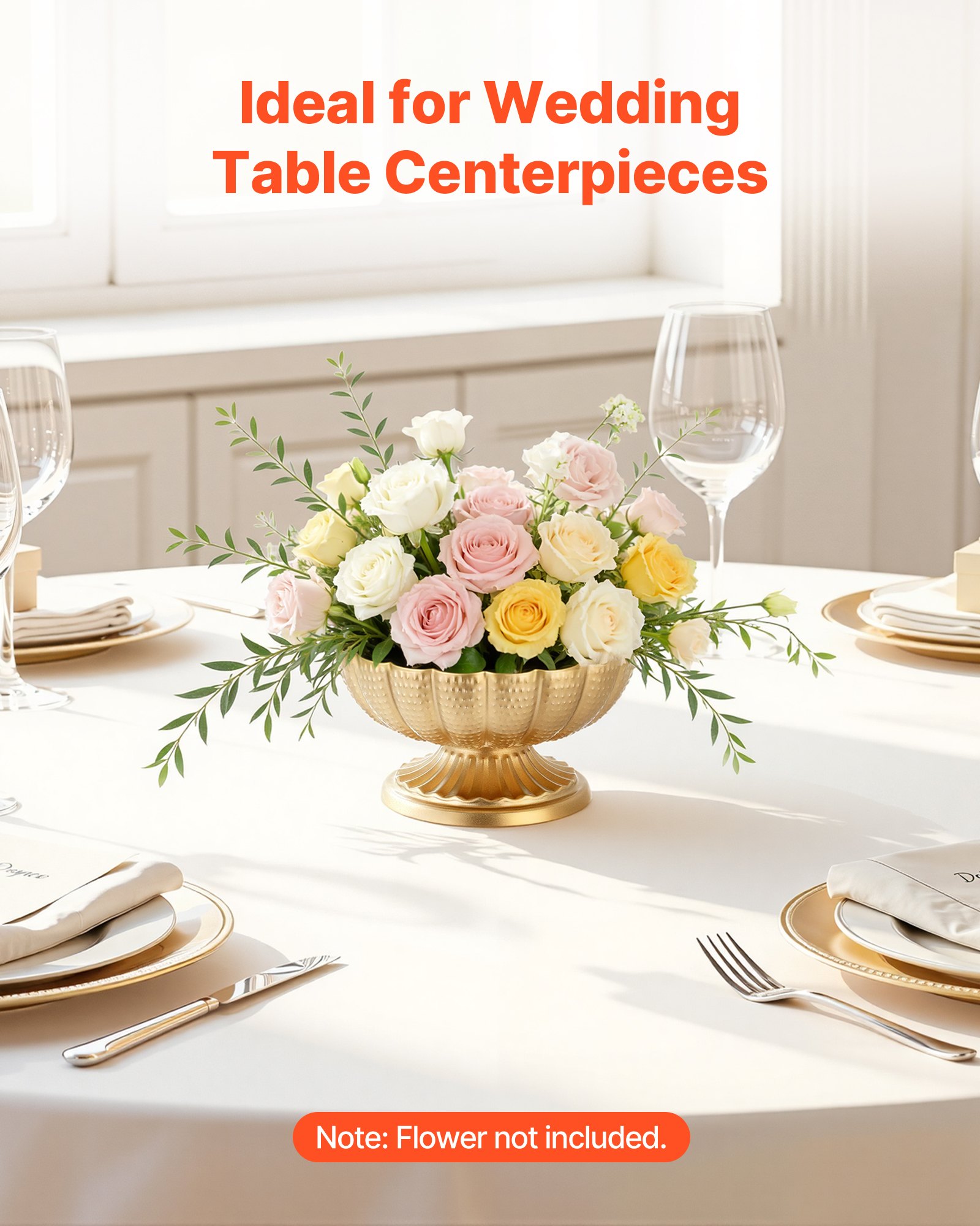 VEVOR 10 stuks trouwvazen, tafeldecoratie, bloemenvazen ​​voor bruiloften, 10 cm hoog, metalen tafelvazen ​​met bloemenstandaard, bloemenschaal, tafeldecoratie voor bruiloften, feesten, jubilea, ceremonies, goud