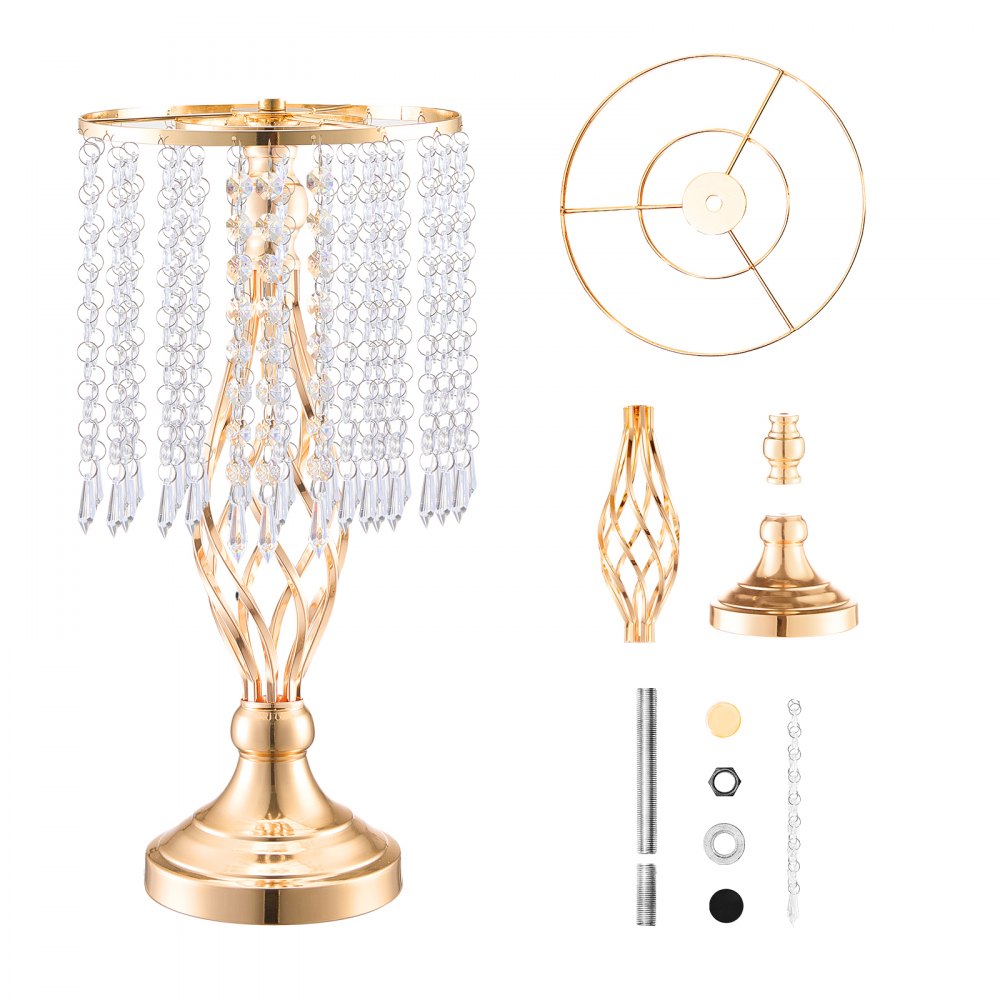 VEVOR 20 stuks 43 cm hoge kristallen glazen bloemenstandaard voor bruiloften, metalen vaas voor bruiloftsdecoraties, gouden bloemenhouders, bloemenstandaards voor tafels, bruiloftsdiners, feesten, ceremonies, verjaardagsfeesten