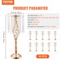VEVOR 10PCS 55cm/21.65” Tall Crystal Wedding Flower Stand, Metal Wedding Centerpiece Vase, Gold Flower Holders Floral Display Rack for Tables Wedding Dinner Party, Ceremony Birthday Event Decor