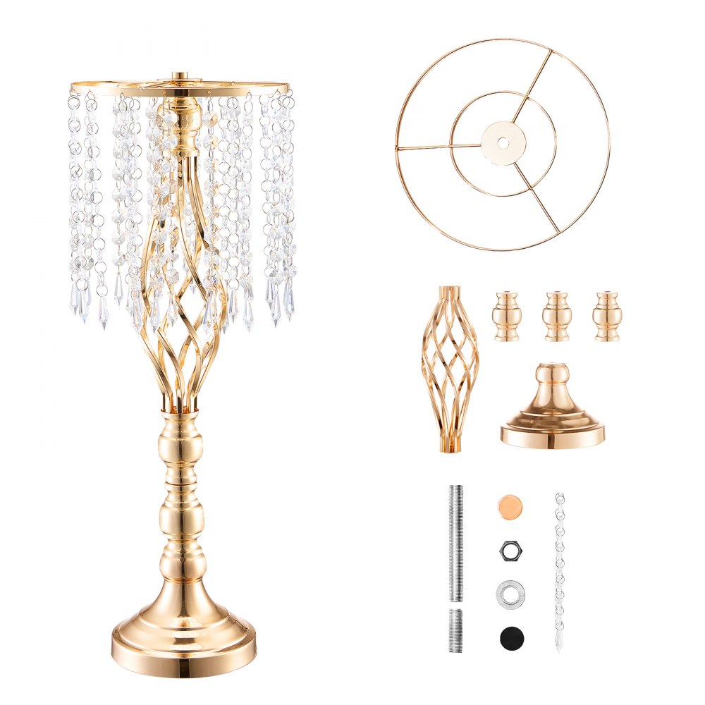 VEVOR 2 stuks 55 cm hoge kristallen glazen bloemenstandaard voor bruiloften, metalen vaas voor bruiloftsdecoraties, gouden bloemenhouders, bloemenstandaard voor tafels, bruiloftsdiners, feesten, ceremonies, verjaardagsfeesten