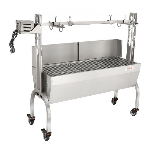 speenvarkensgrill lamsgrill 117 cm, 60 kg RVS rotisserie in hoogte verstelbaar in 4 niveaus, 50 W 2 in 1 BBQ rotisserie grill incl. kruidenpotje & reinigingsborstel & handvat elektrische grill met deksel | NL