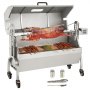 VEVOR suckling pig grill lamb grill 117 cm, 60 kg stainless steel rotisserie height adjustable in 4 levels, 50 W 2 in 1 BBQ rotisserie grill incl. spice jar & cleaning brush & handle electric grill with lid