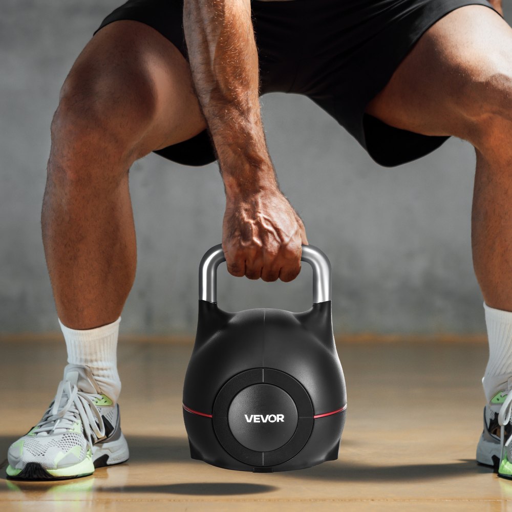 VEVOR Kettlebell, Adjustable Kettlebell with 7 Weight Levels (2, 5, 8, 11, 14, 17, 20 kg), Die-Cast Aluminum and Durable ABS Material, for Grip Strength Training, Full-body Workout & Cross-Training