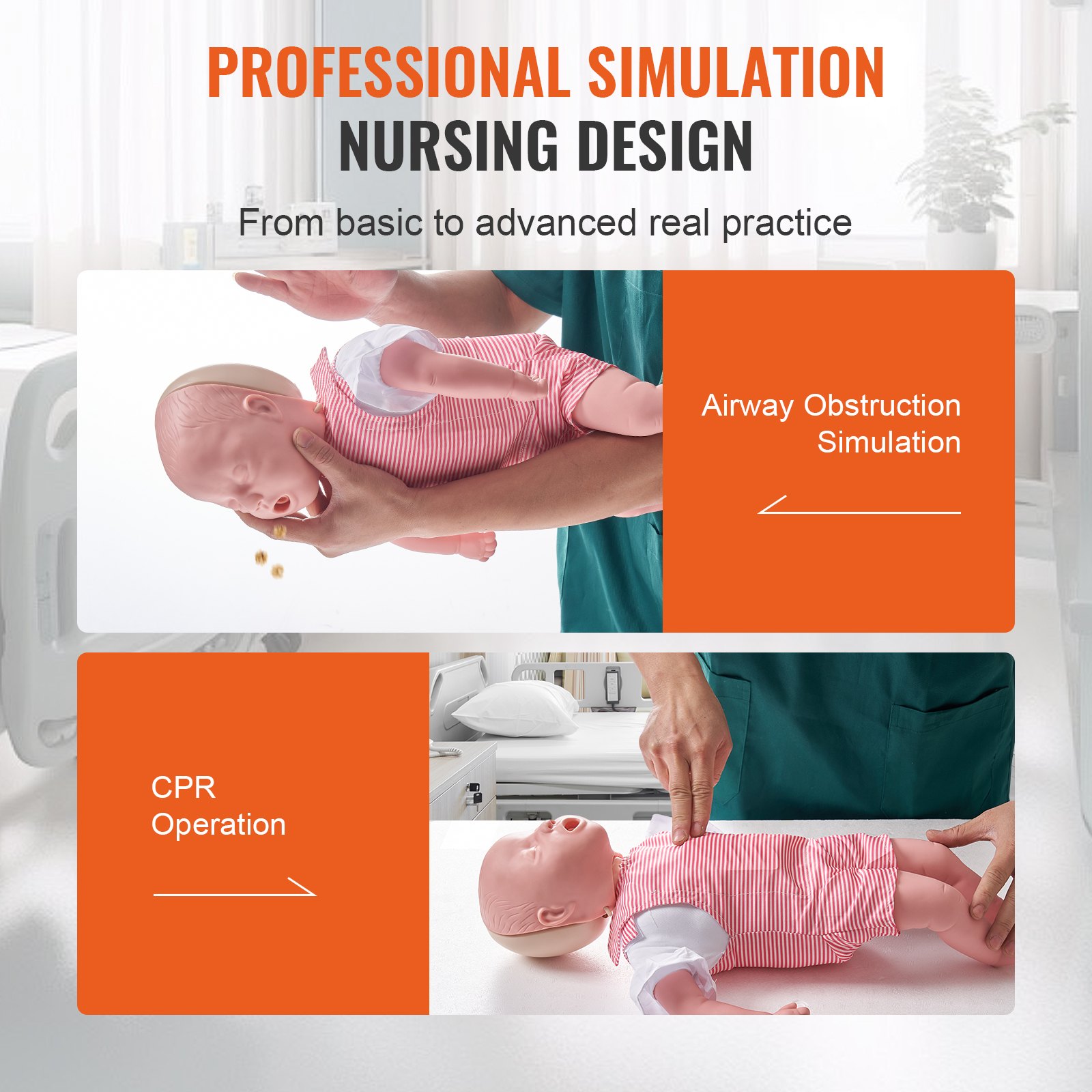 VEVOR Infant CPR Trainingspop, Heimlich Manoeuvre en Cardiopulmonale Reanimatie (CPR), Professionele Infant Airway Obtruction Trainingspop, Baby Infarction Model voor Training