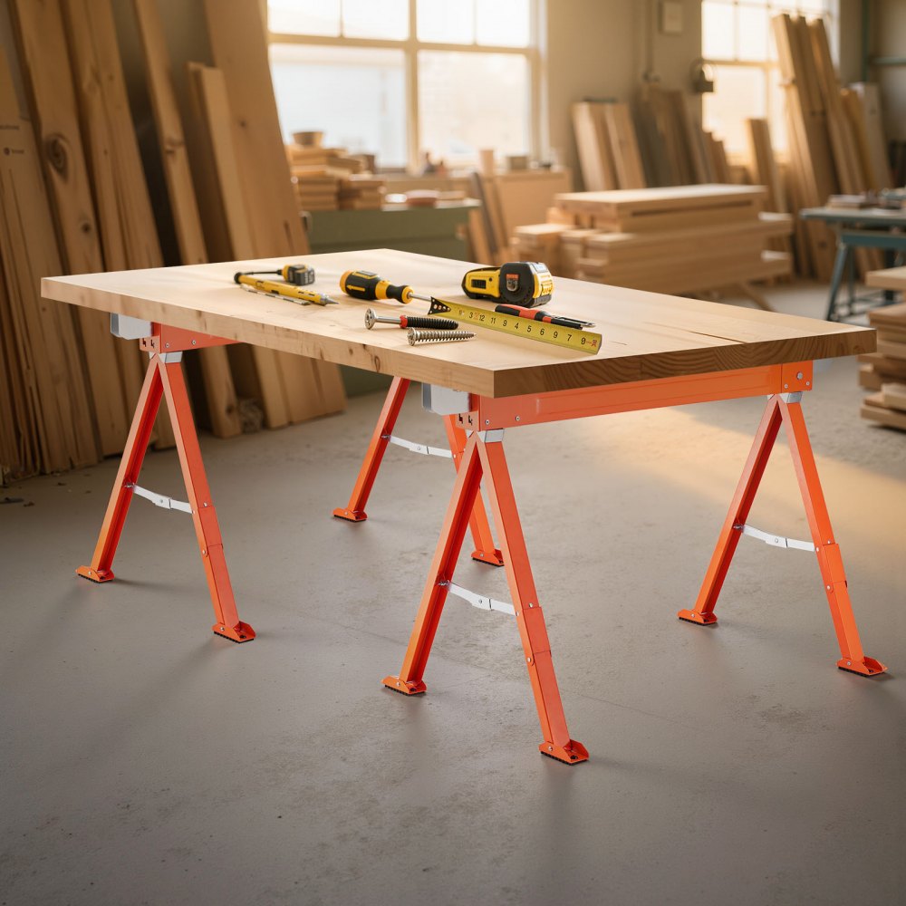 VEVOR Saw Horses, 2 Pack Folding Work Horses, 1323 lbs Load Capacity Sawhorse with Heavy Duty Legs, All-Metal Portable Saw Horse with Non-Slip Foot Pads, for Woodworking, Carpenters & Contractors