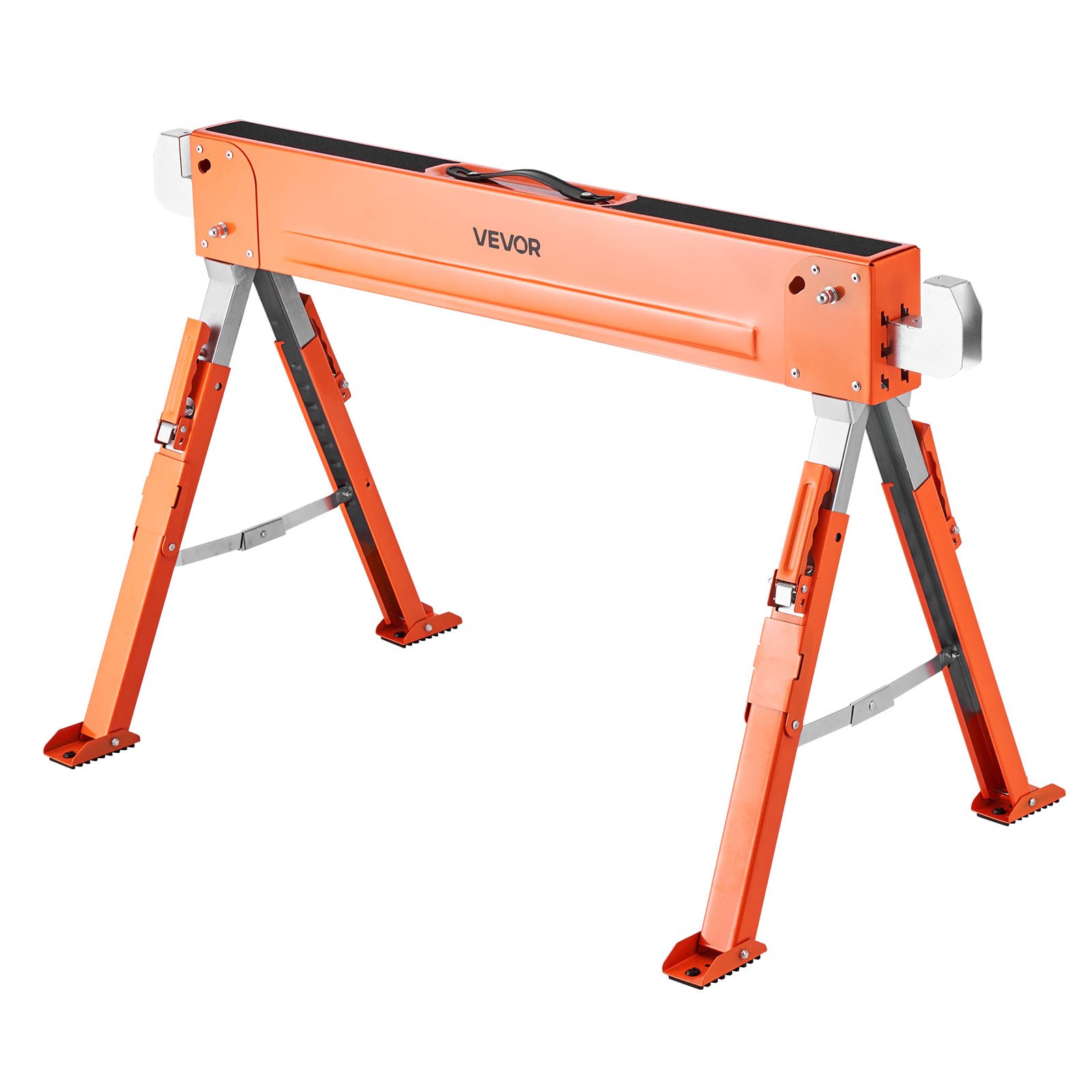 VEVOR Saw Horses, 2 Pack Folding Work Horses, 1800 lbs Load Capacity Sawhorse with Heavy Duty Legs, Adjustable Height Saw Horse with Non-Slip Foot Pads, for Woodworking, Carpenters & Contractors