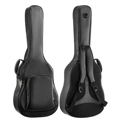 VEVOR Gitaartas voor 41-inch akoestische gitaren met handvat, zwart, gitaarrugzak met schuimvulling, extern accessoirevak en schouderbanden, 1195 mm PU-leren gigbag