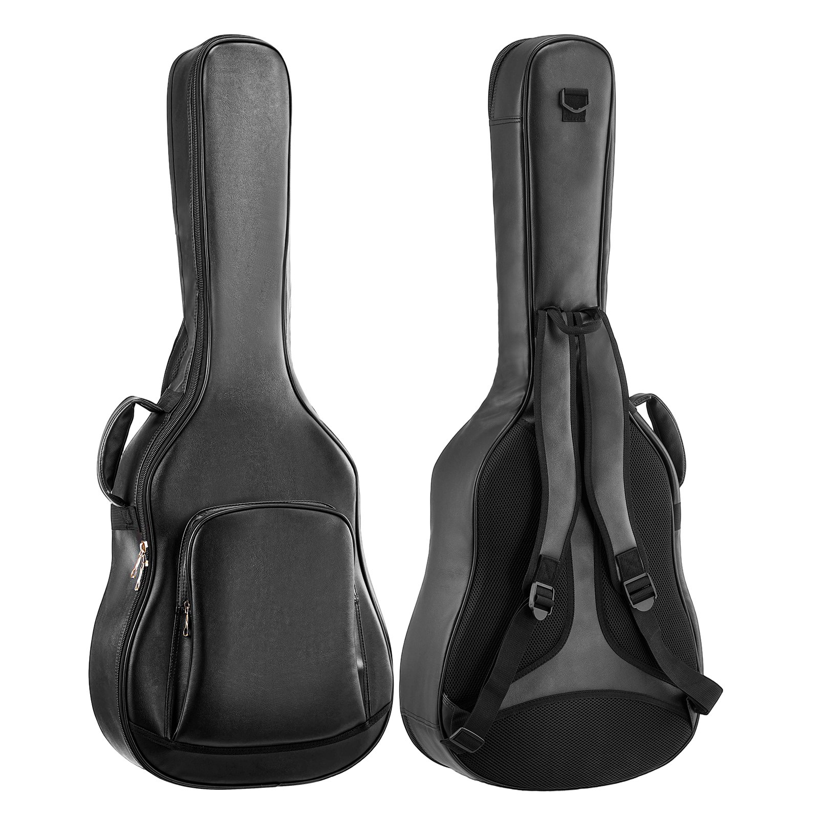 VEVOR Gitaartas voor 41-inch akoestische gitaren met handvat, zwart, gitaarrugzak met schuimvulling, extern accessoirevak en schouderbanden, 1195 mm PU-leren gigbag
