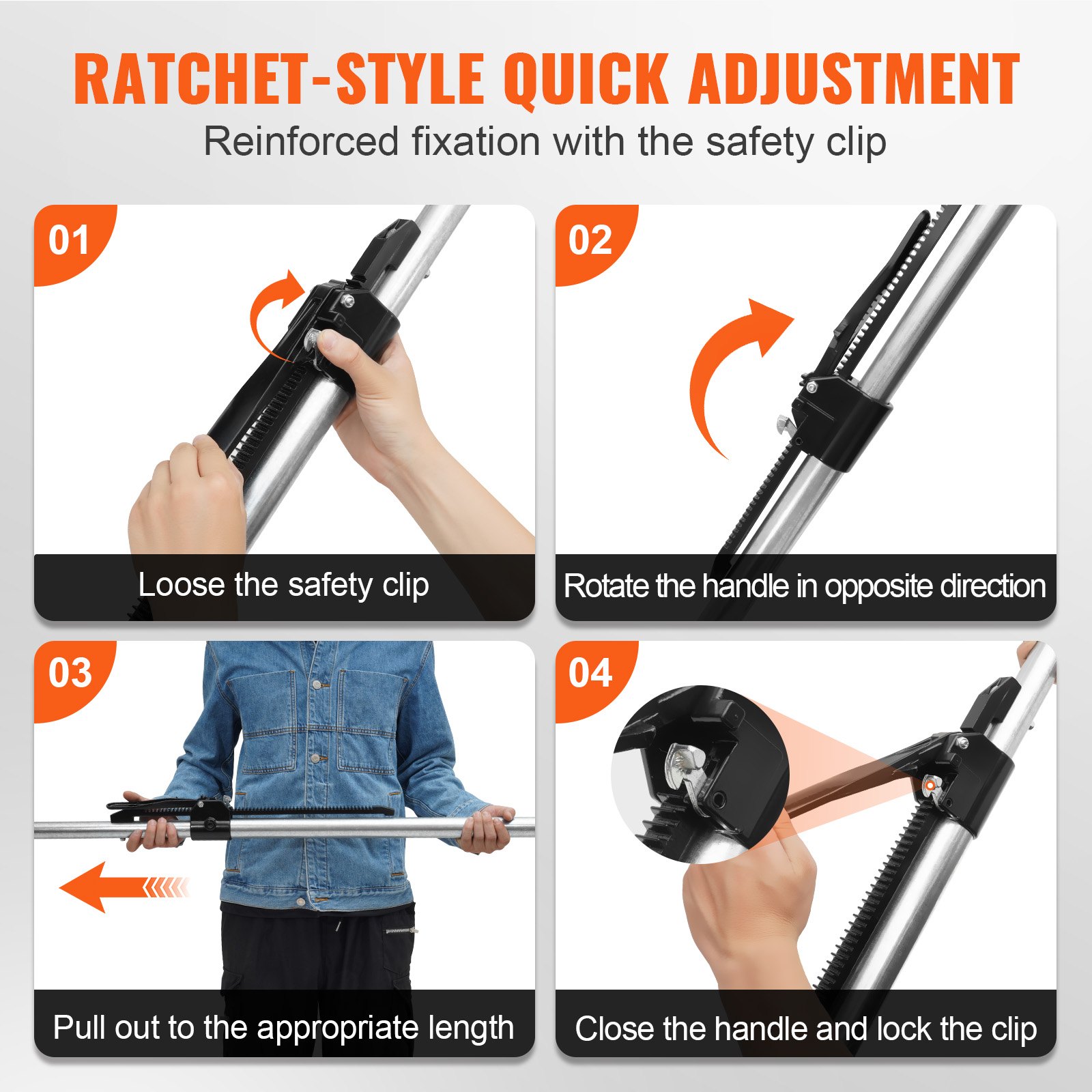 VEVOR Cargo Bar, Ratcheting Cargo Bar Adjustable from 89" to 104", Heavy-duty Steel Cargo Stabilizer Bar with 309 lbs Capacity, Truck Bed Load Bar for Truck Bed, Trailer, Semi Trailer (4 pcs)