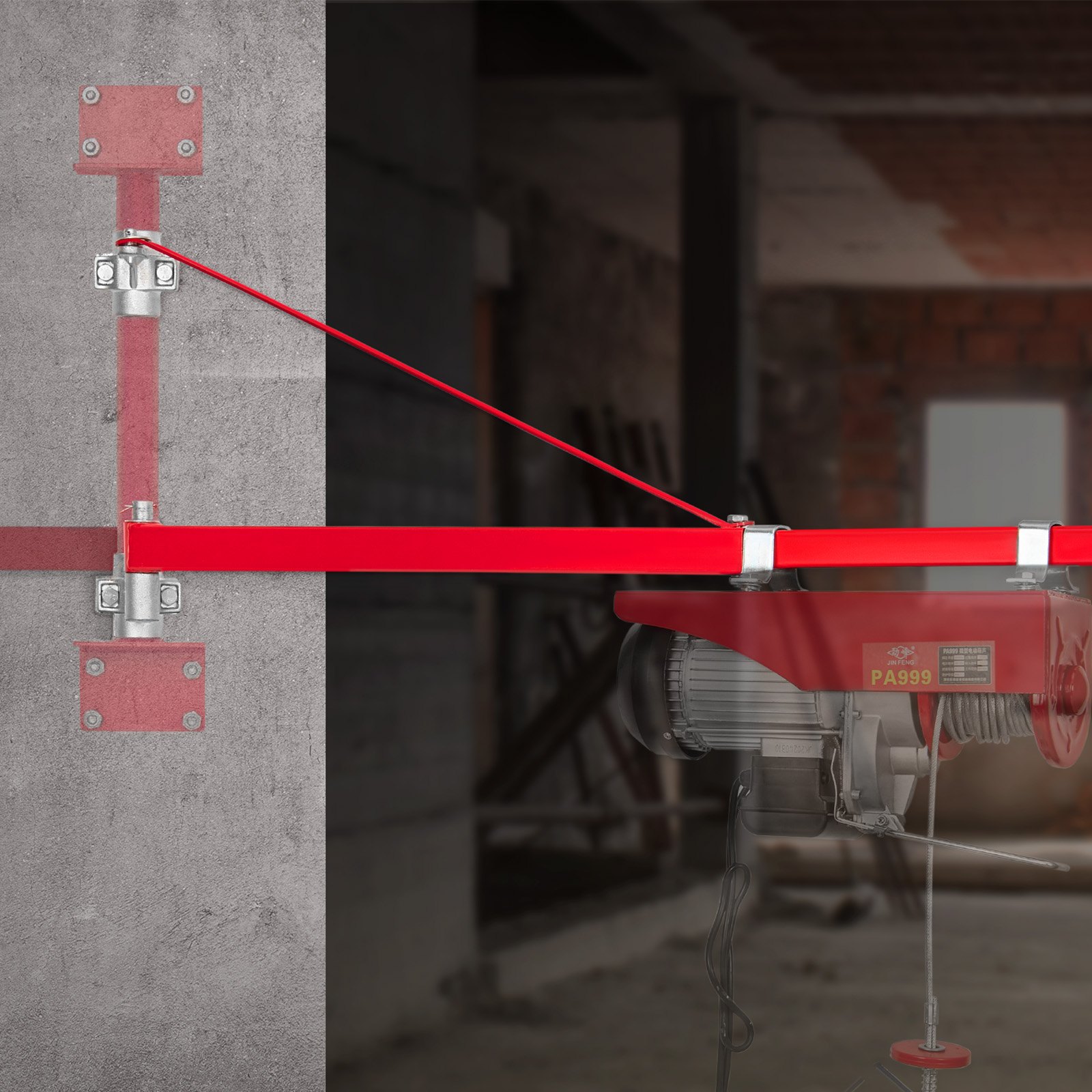 VEVOR Elektrische Hijsarm Draagvermogen 600 kg, Elektrische Hijsarm Stalen Hijsframe 180° Draaibare Steiger Hijsarm Lier Hijsarm voor Hijsen Werkplaats Garage