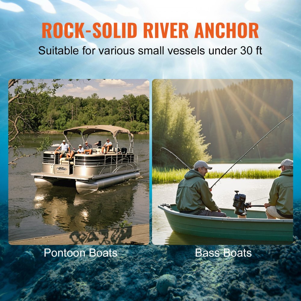 VEVOR River Anchor Bootanker Gemaakt van gietijzer met zwarte vinylcoating 13,6 kg, Marine Grade Paddenstoelanker voor boten tot 9,14 m, Indrukwekkende houdkracht in rivieren en meren met modderbodems