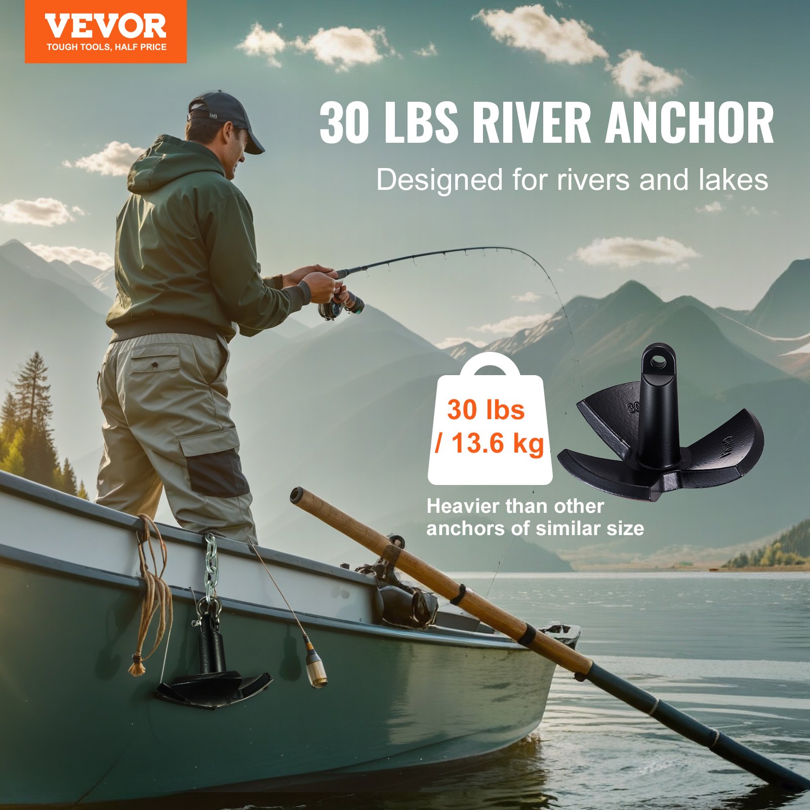 VEVOR River Anchor Bootanker Gemaakt van gietijzer met zwarte vinylcoating 13,6 kg, Marine Grade Paddenstoelanker voor boten tot 9,14 m, Indrukwekkende houdkracht in rivieren en meren met modderbodems