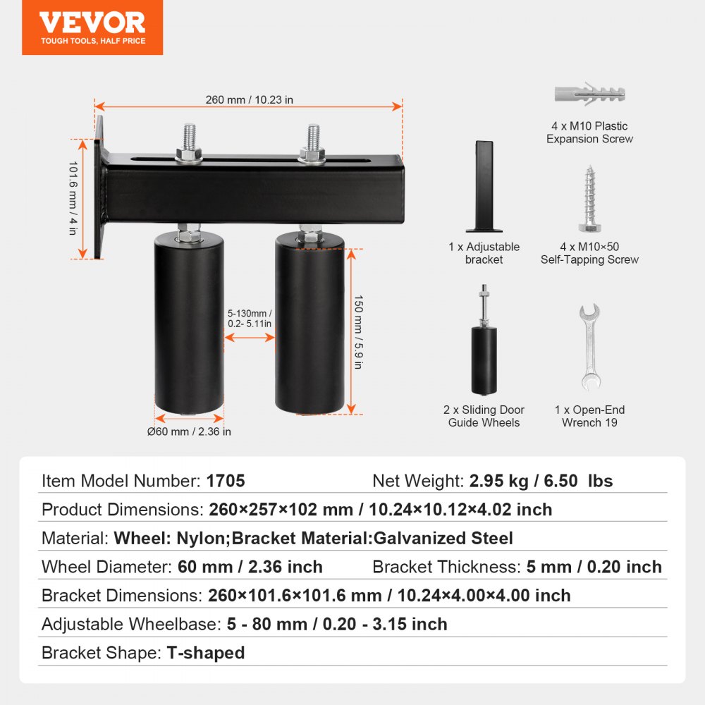 VEVOR Sliding Gate Kit, 6” Rolling Gate Hardware Kit with T-Bracket, Universal Adjustable Sliding Gate Rollers, Heavy Duty Black Sliding Gate Guide Roller for Sliding Gates and Rolling Door