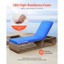 VEVOR Chaise Lounge Cushion, 72 x 21 x 3 in, Outdoor Lounge Chair Cushions, Waterproof & Fade-Resistant, Sun Lounger Replacement Cushions with Ties, Patio Lounger Pads for Pool Deck Lawn, Blue