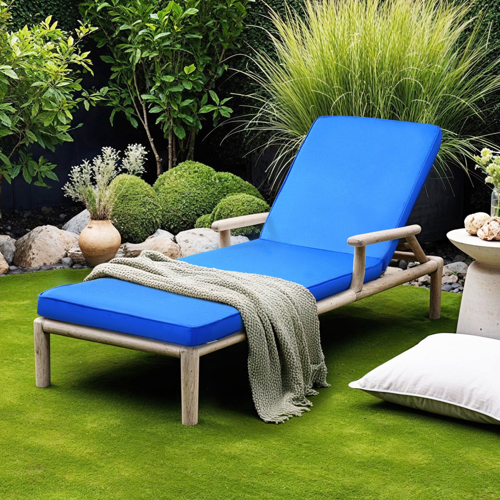 VEVOR Chaise Lounge Cushion, 72 x 21 x 3 in, Outdoor Lounge Chair Cushions, Waterproof & Fade-Resistant, Sun Lounger Replacement Cushions with Ties, Patio Lounger Pads for Pool Deck Lawn, Blue