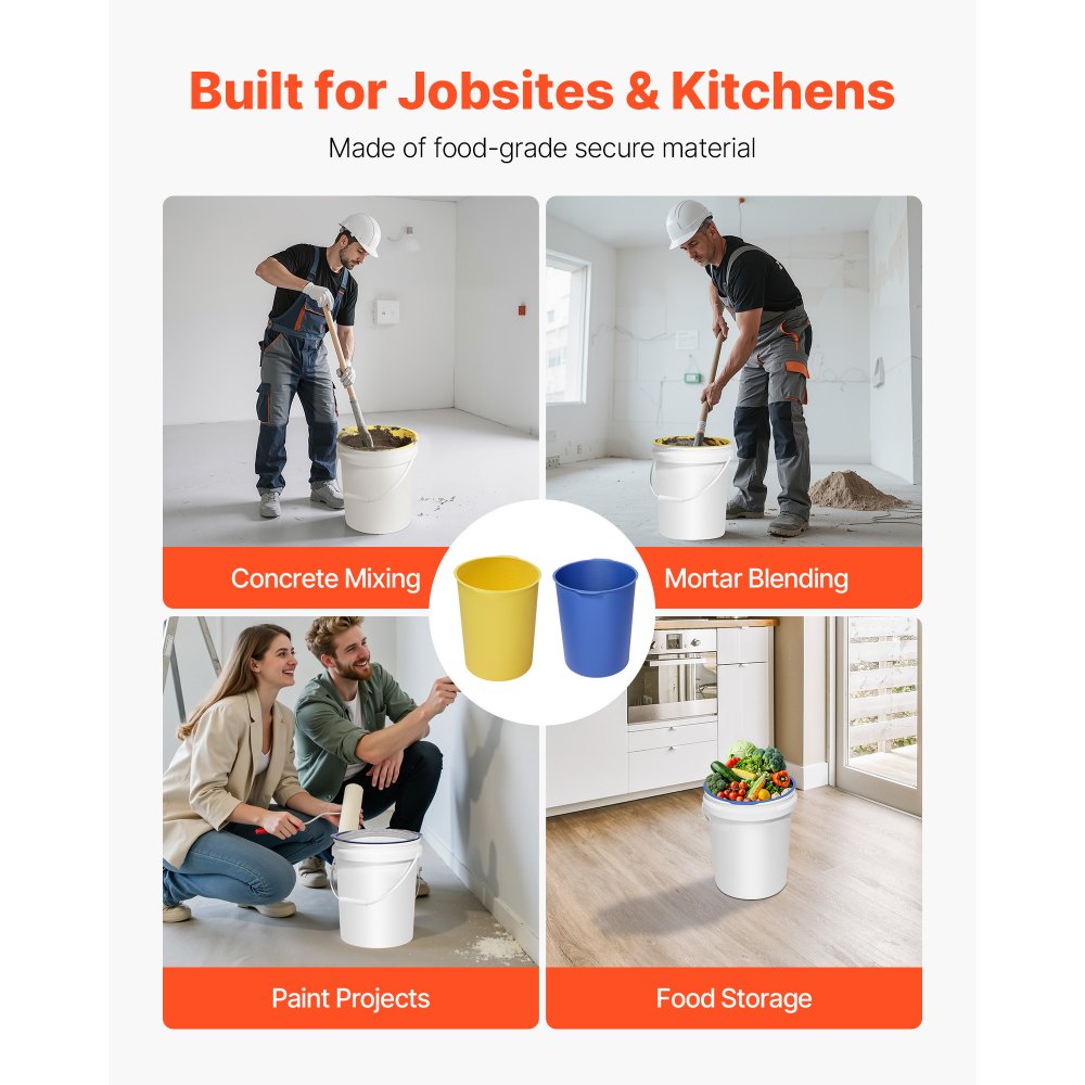 VEVOR 18,9 L siliconen emmervoering voor betonmenging, herbruikbaar, voor het mengen van dunne mortel, verf, beton en epoxyhars, emmervoering, voedselveilig, 2-pack, blauw/geel