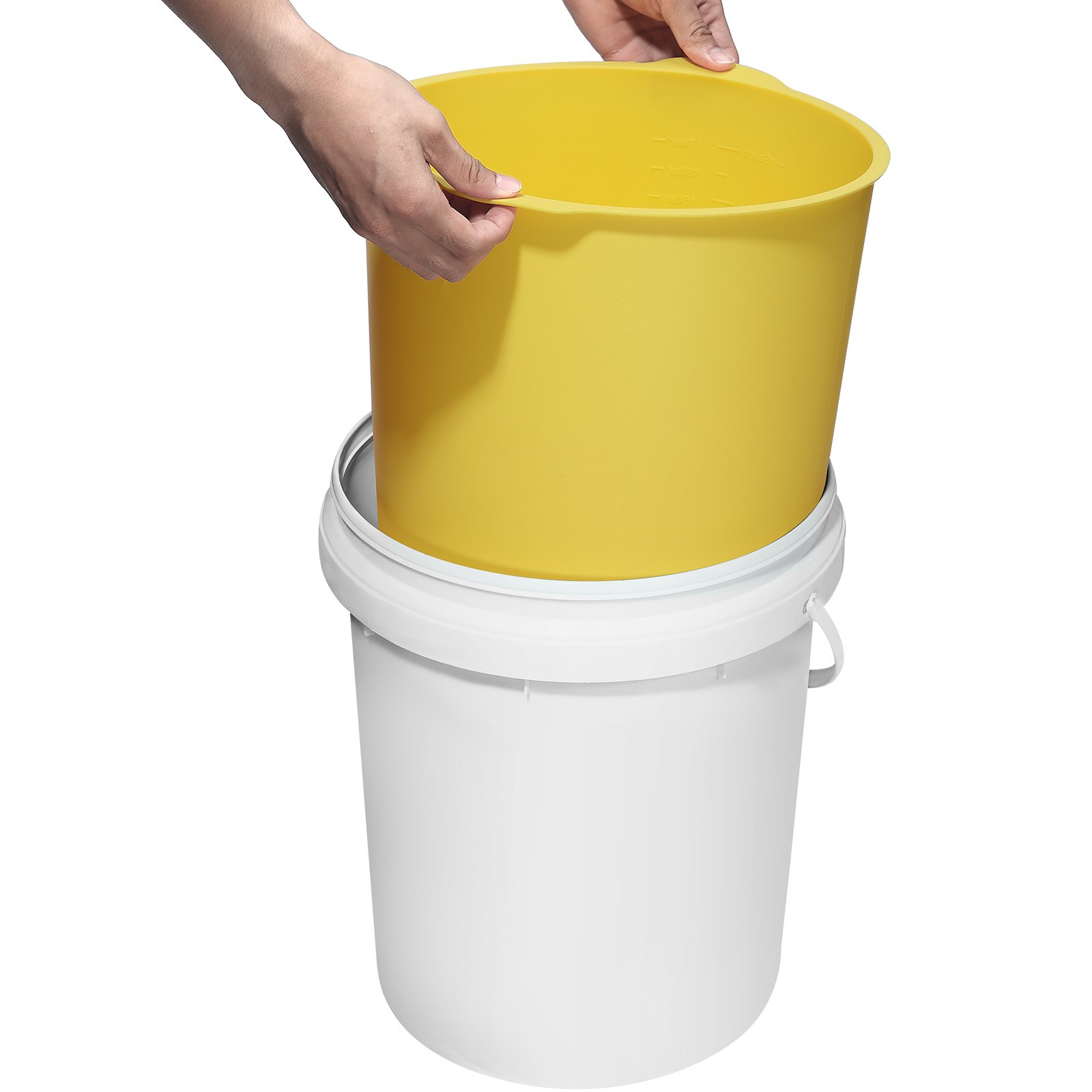 VEVOR 18,9 L siliconen emmervoering voor betonmenging, herbruikbaar, voor het mengen van dunne mortel, verf, beton en epoxyhars, emmervoering, voedselveilig, 2-pack, blauw/geel