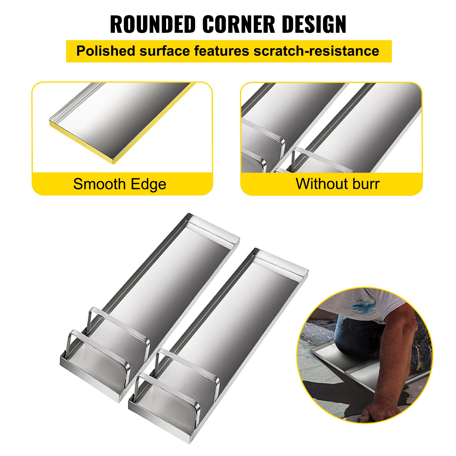 VEVOR Concrete Knee Boards Afmetingen 70 x 20 x 6 cm RVS Boards met Kniebeschermers Gewicht van het Artikel 5,5 kg Concrete Kneeling Boards, Concrete Glijdende Kniebrace Gladmakende Afwerkingstool