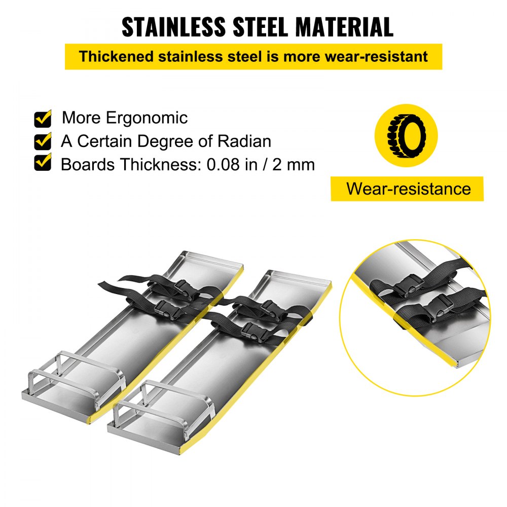 VEVOR Concrete Knee Boards 30'' x 8'' Slider Knee Boards, Kneeler Board Stainless Steel Kneeboards, Concrete Sliders Pair Moving Sliders, with Concrete Board Straps for Cement and Concrete Finishi