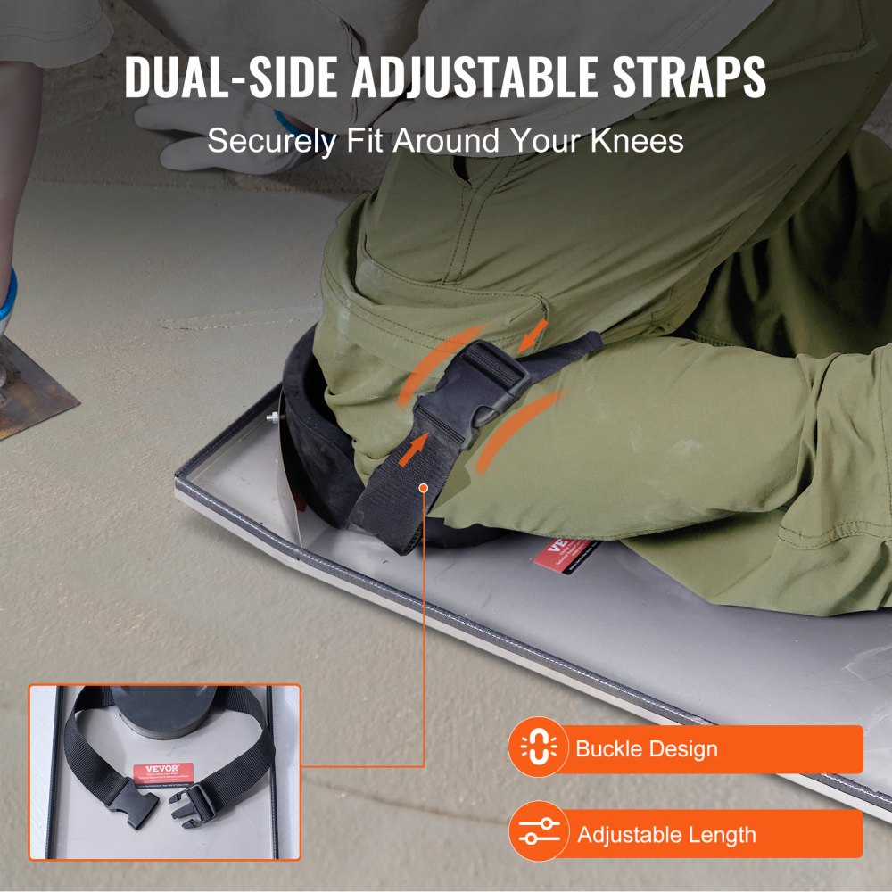 VEVOR Concrete Knee Boards Stainless Steel, 30'' x 10'' Concrete Sliders, Knee Boards For Concrete, Concrete Knee Pads Moving Sliders, with Knee Pads & Board Straps for Cement and Concrete Finishing