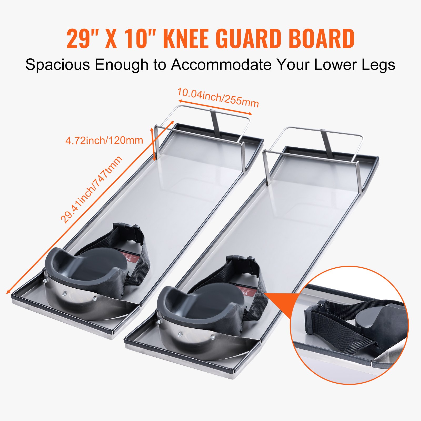 VEVOR Concrete Knee Boards Stainless Steel, 30'' x 10'' Concrete Sliders, Knee Boards For Concrete, Concrete Knee Pads Moving Sliders, with Knee Pads & Board Straps for Cement and Concrete Finishing