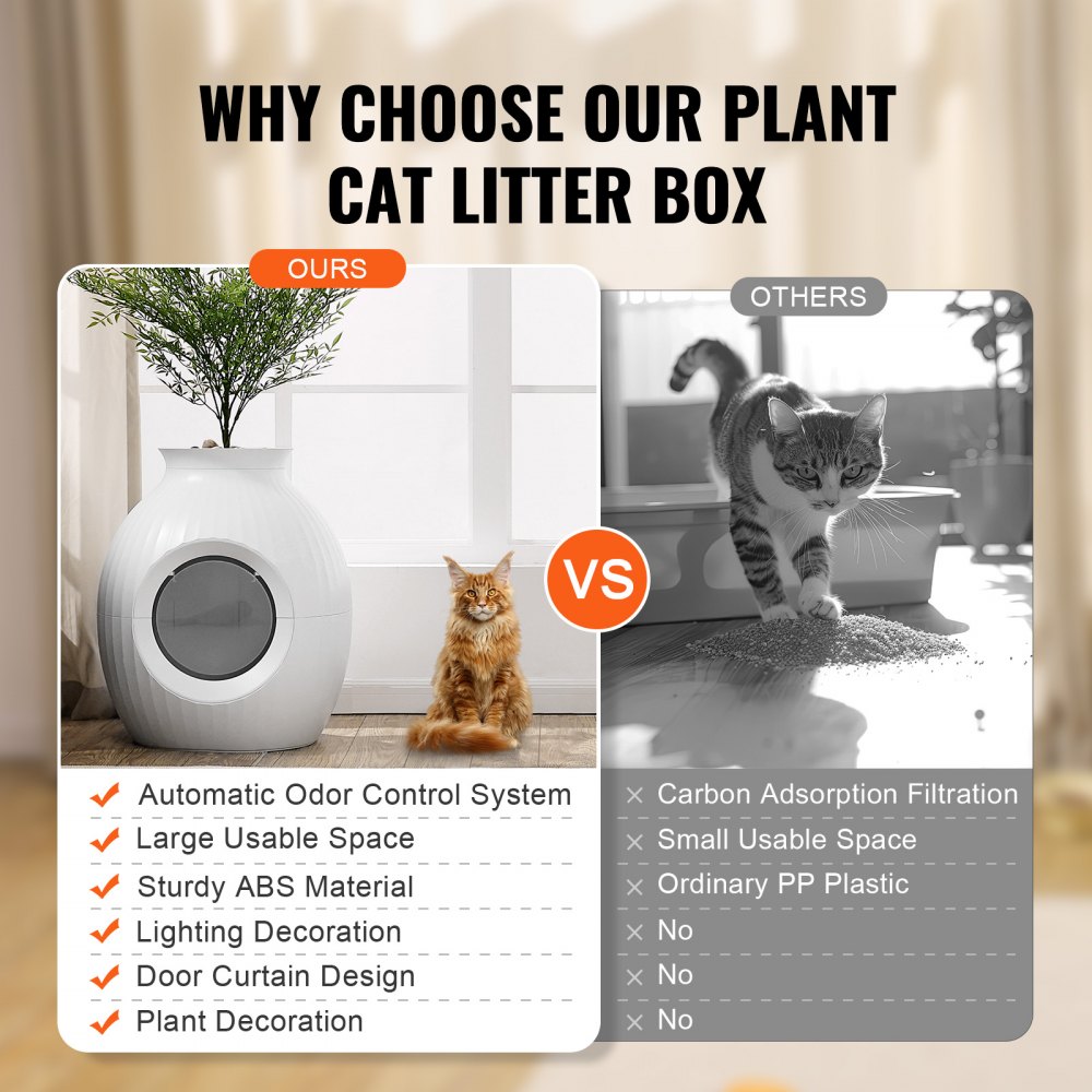 VEVOR Plant Cat Litter Box, Smart Odor Control System, Hidden Cat Litter Box with 9.48 in Large Entrance, Lighting Decoration & Sturdy ABS Material, Fit for Living Room/Corner/Outdoor Pool/Patio