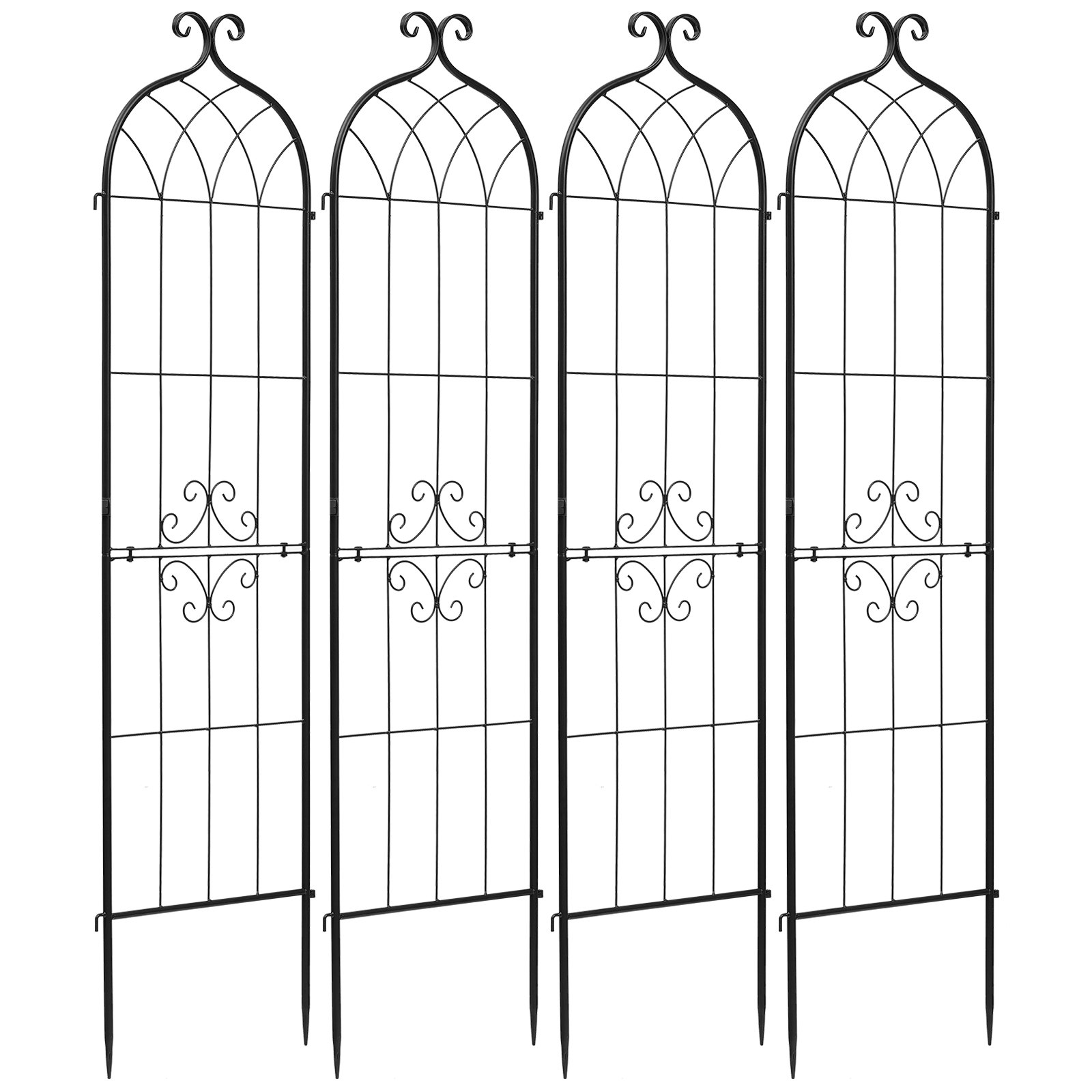 VEVOR Klimrek, 152x40,5 cm, 4-delige set, Metalen klimrek met poedercoating en vergrendelingsmechanisme, klimsteun, tuinrek, plantensteun voor bloemen, groenten en rozen