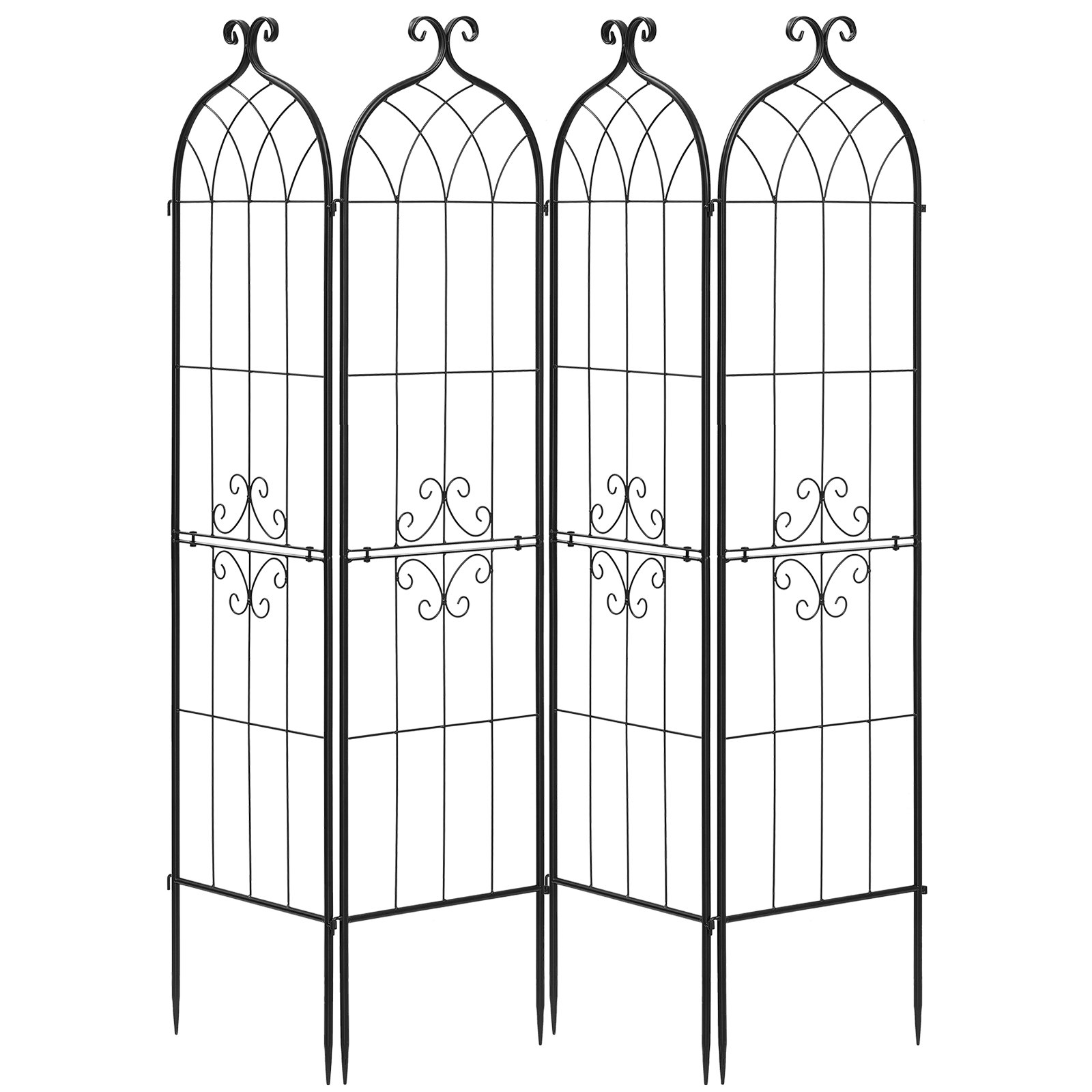VEVOR Klimrek, 152x40,5 cm, 4-delige set, Metalen klimrek met poedercoating en vergrendelingsmechanisme, klimsteun, tuinrek, plantensteun voor bloemen, groenten en rozen