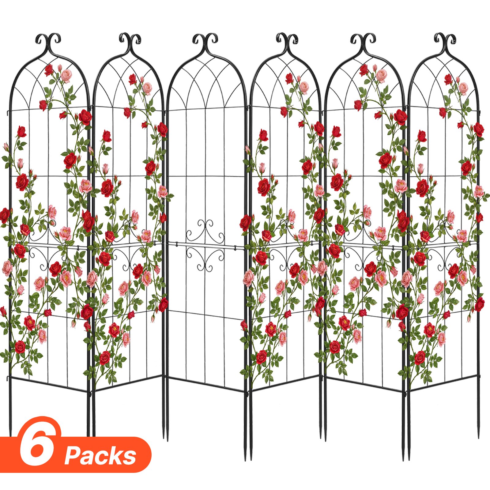 VEVOR Klimrek, 180x52,5 cm, 6-delige set, Metalen klimrek met gepoedercoat oppervlak en vergrendelingsmechanisme, klimsteun, tuinrek, plantensteun voor bloemen, groenten en rozen