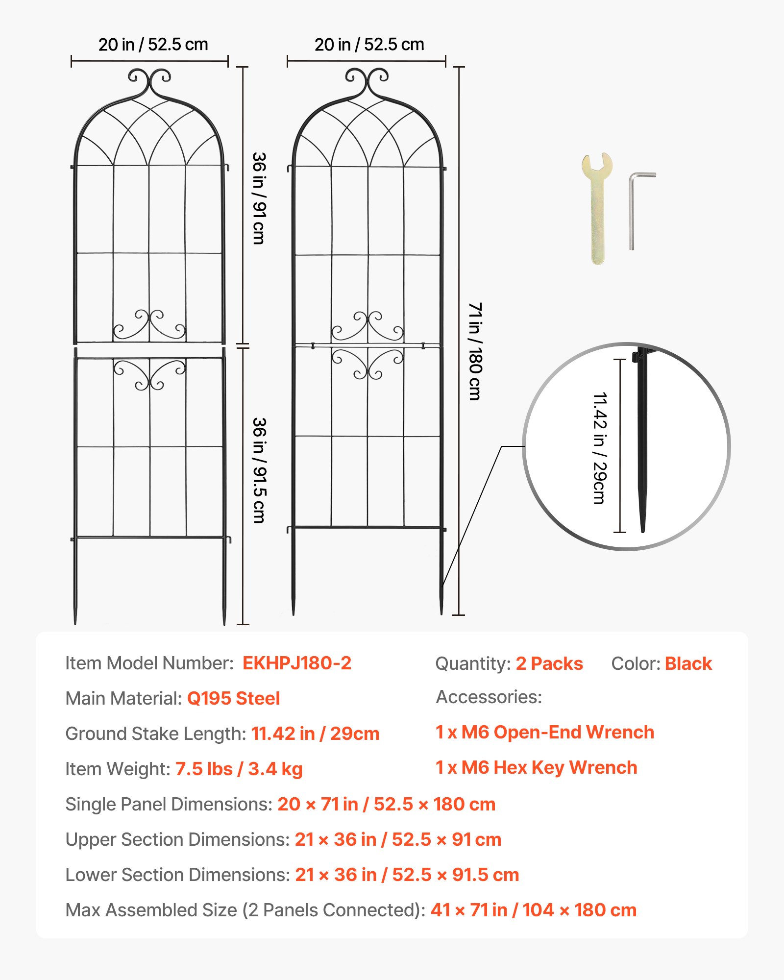 VEVOR Klimrek, 180x52,5 cm, 2-pack, Metalen klimrek met poedercoating en vergrendelingsmechanisme, klimsteun, tuinrek, plantensteun voor bloemen, groenten en rozen