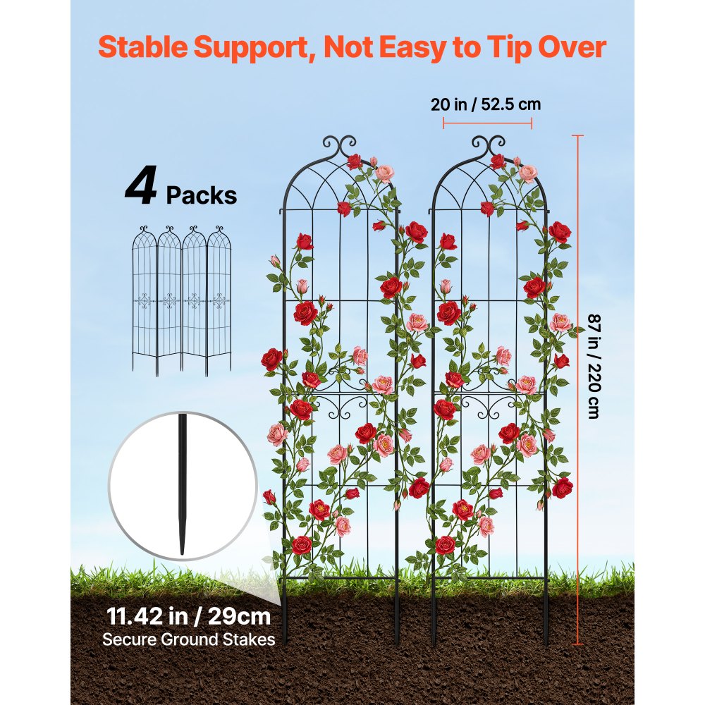 VEVOR Klimrek, 220x52,5cm, 4-delige set, metalen klimrek met poedercoating en vergrendelingsmechanisme, klimsteun, tuinrek, plantensteun voor bloemen, groenten en rozen