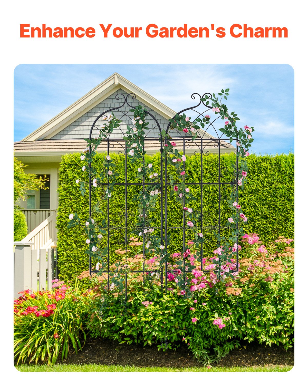 VEVOR Garden Trellis for Climbing Plants, 71 x 20 in, 2 Packs Rustproof Metal Garden Flower Trellis, Outdoor Climbing Rose Trellis Cucumbers Support, Decorative Clematis Trellis for Courtyards Lawns