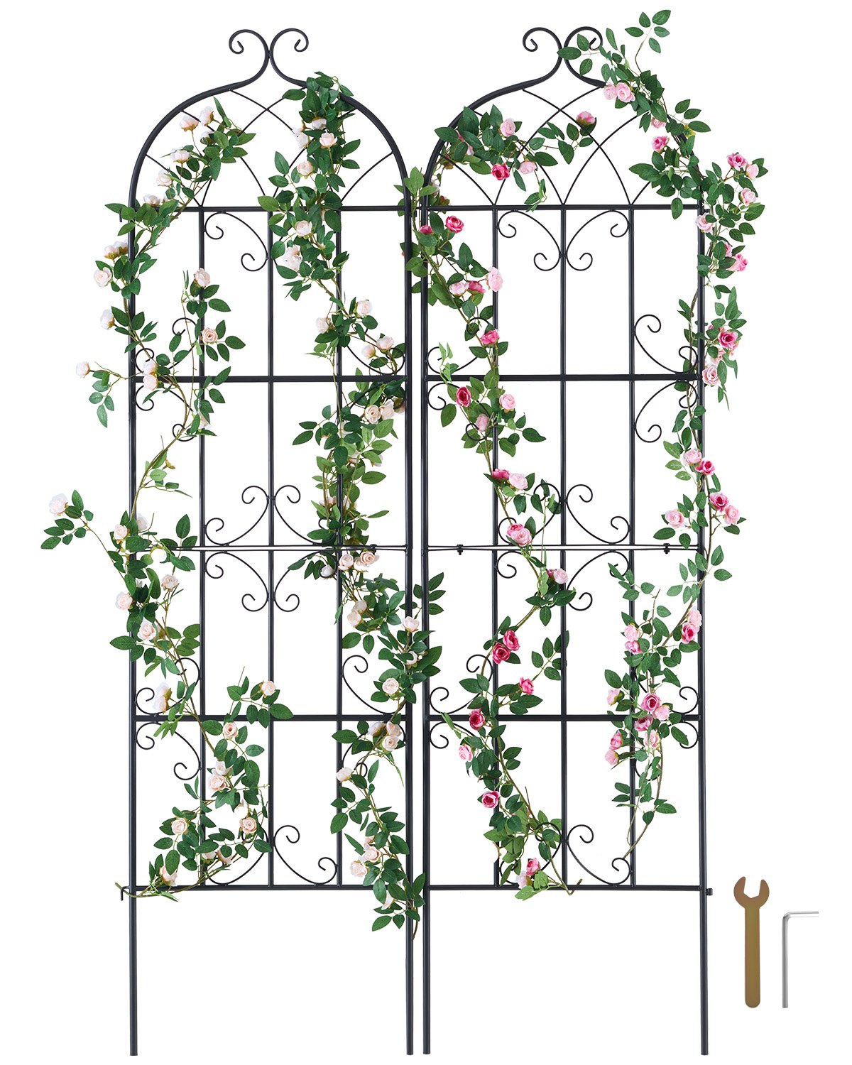 VEVOR Garden Trellis for Climbing Plants, 71 x 20 in, 2 Packs Rustproof Metal Garden Flower Trellis, Outdoor Climbing Rose Trellis Cucumbers Support, Decorative Clematis Trellis for Courtyards Lawns