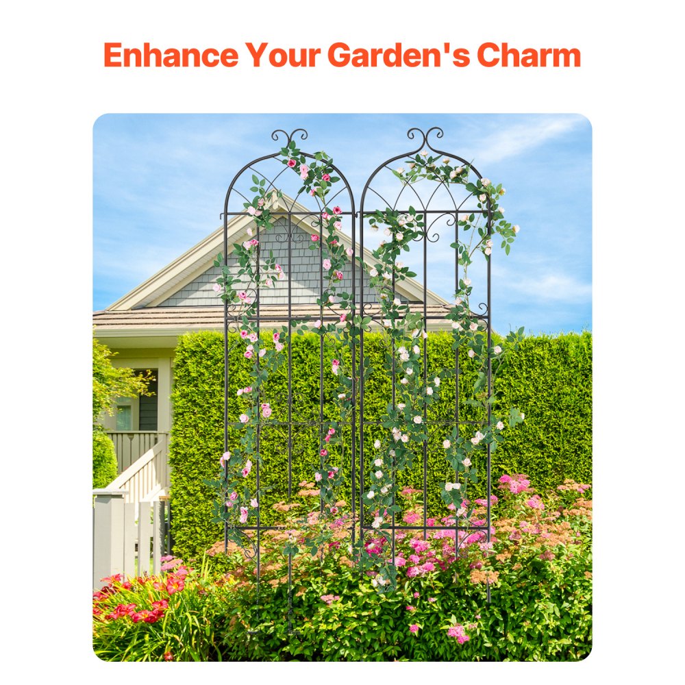 VEVOR Garden Trellis for Climbing Plants, 87 x 20 in, 2 Packs Rustproof Metal Garden Flower Trellis, Outdoor Climbing Rose Trellis Cucumbers Support, Decorative Clematis Trellis for Courtyards Lawns