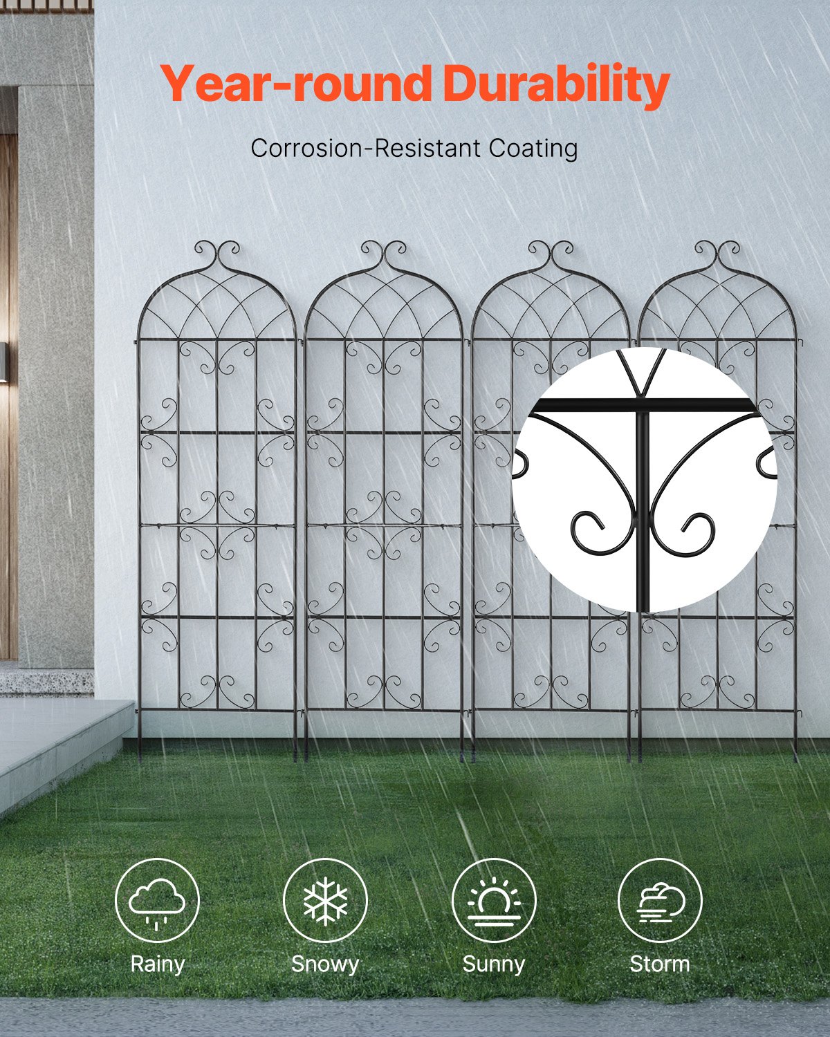 VEVOR Garden Trellis for Climbing Plants, 71 x 20 in, 4 Packs Rustproof Metal Garden Flower Trellis, Outdoor Climbing Rose Trellis Cucumbers Support, Decorative Clematis Trellis for Courtyards Lawns